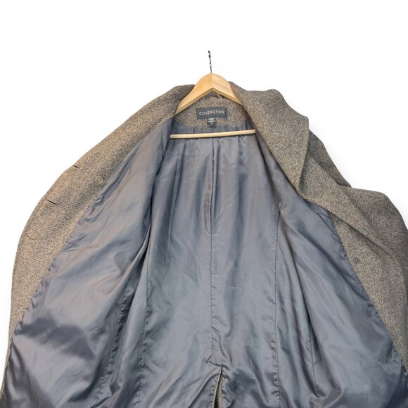 Vintage Covington Womens Coat Donegal Tweed Wool Blend Belted Outerwear Tan Sz L - Picture 5 of 16